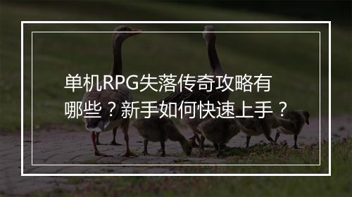 单机RPG失落传奇攻略有哪些？新手如何快速上手？