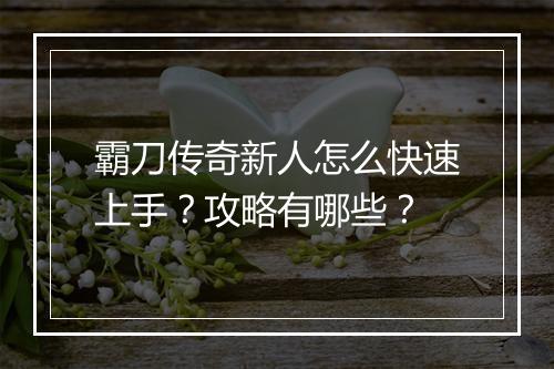 霸刀传奇新人怎么快速上手？攻略有哪些？