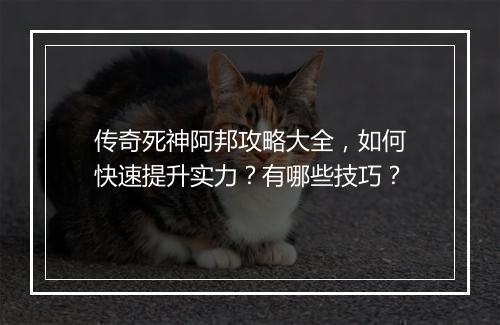 传奇死神阿邦攻略大全,如何快速提升实力?有哪些技巧?