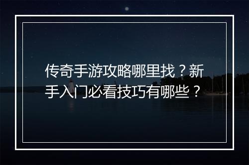 传奇手游攻略哪里找？新手入门必看技巧有哪些？
