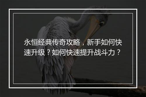 永恒经典传奇攻略，新手如何快速升级？如何快速提升战斗力？