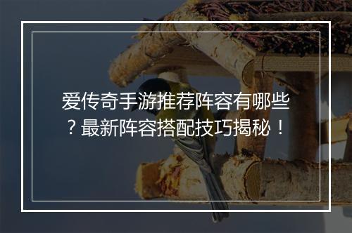 爱传奇手游推荐阵容有哪些？最新阵容搭配技巧揭秘！