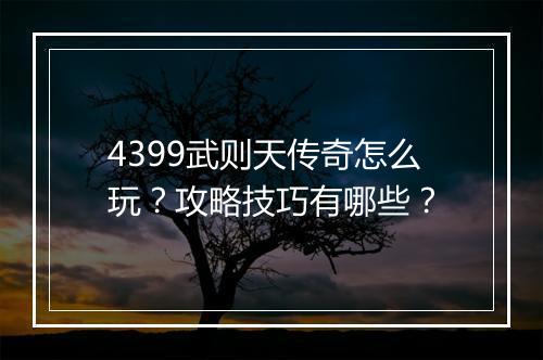 4399武则天传奇怎么玩？攻略技巧有哪些？