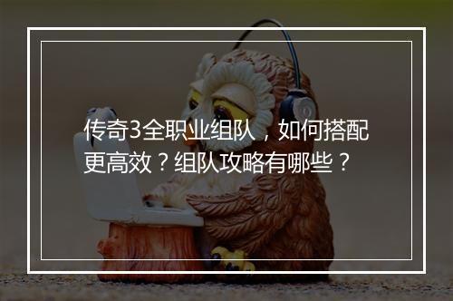 传奇3全职业组队，如何搭配更高效？组队攻略有哪些？