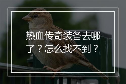 热血传奇装备去哪了？怎么找不到？