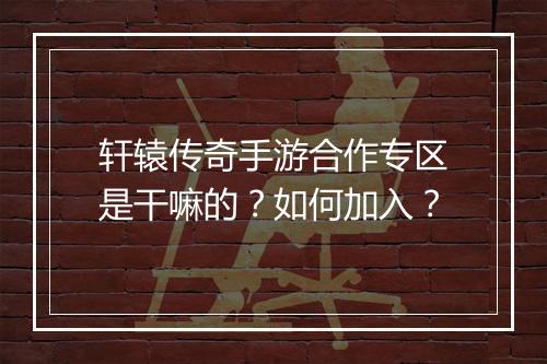 轩辕传奇手游合作专区是干嘛的？如何加入？