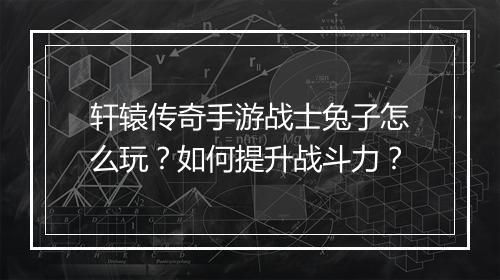 轩辕传奇手游战士兔子怎么玩?如何提升战斗力?