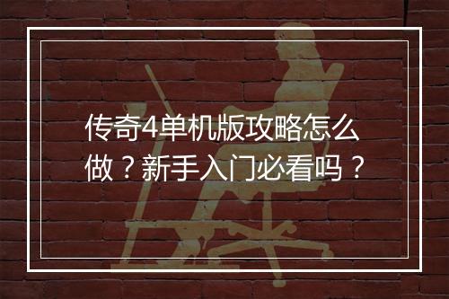 传奇4单机版攻略怎么做？新手入门必看吗？
