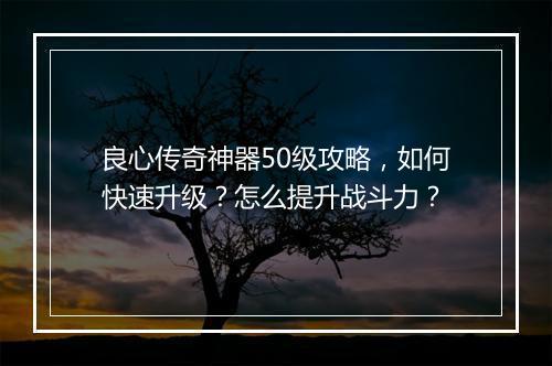 良心传奇神器50级攻略，如何快速升级？怎么提升战斗力？
