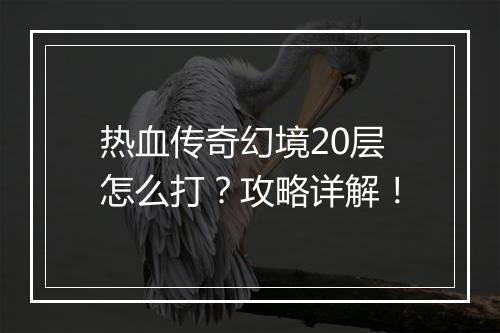 热血传奇幻境20层怎么打？攻略详解！