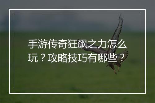 手游传奇狂飙之力怎么玩？攻略技巧有哪些？