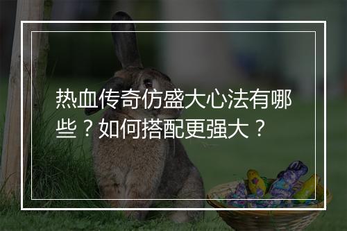 热血传奇仿盛大心法有哪些？如何搭配更强大？