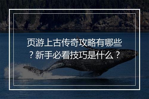 页游上古传奇攻略有哪些？新手必看技巧是什么？
