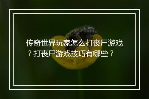 传奇世界玩家怎么打丧尸游戏？打丧尸游戏技巧有哪些？