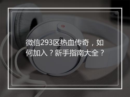 微信293区热血传奇，如何加入？新手指南大全？