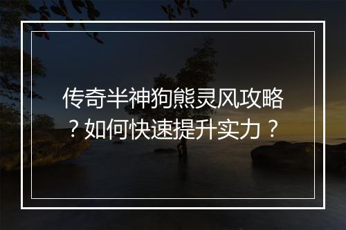 传奇半神狗熊灵风攻略？如何快速提升实力？
