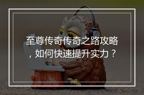 至尊传奇传奇之路攻略，如何快速提升实力？