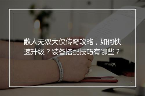 散人无双大侠传奇攻略，如何快速升级？装备搭配技巧有哪些？