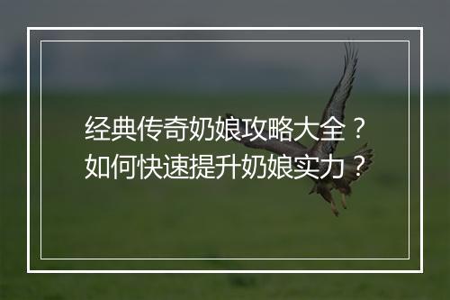 经典传奇奶娘攻略大全？如何快速提升奶娘实力？
