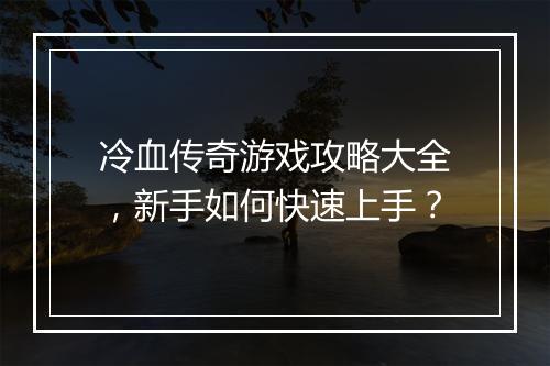 冷血传奇游戏攻略大全，新手如何快速上手？
