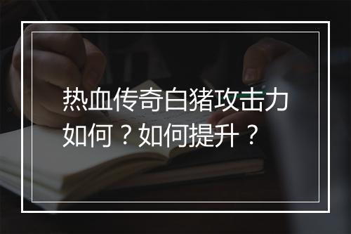 热血传奇白猪攻击力如何？如何提升？