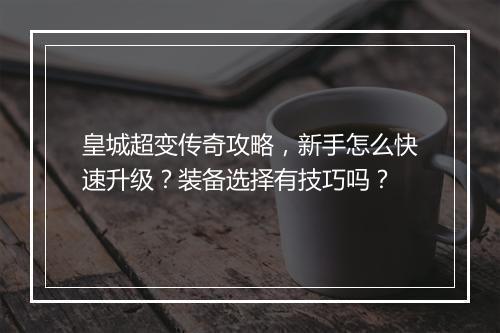 皇城超变传奇攻略，新手怎么快速升级？装备选择有技巧吗？