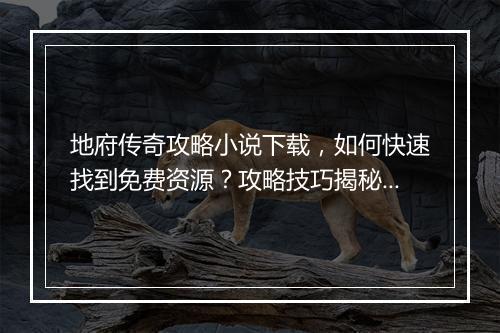 地府传奇攻略小说下载，如何快速找到免费资源？攻略技巧揭秘！