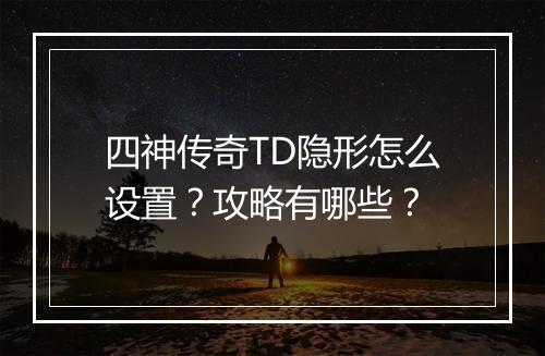 四神传奇TD隐形怎么设置？攻略有哪些？