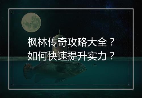 枫林传奇攻略大全？如何快速提升实力？