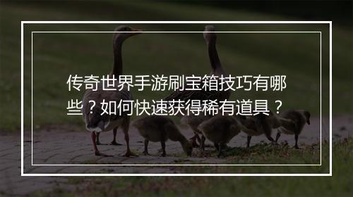 传奇世界手游刷宝箱技巧有哪些？如何快速获得稀有道具？