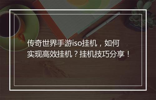 传奇世界手游iso挂机，如何实现高效挂机？挂机技巧分享！