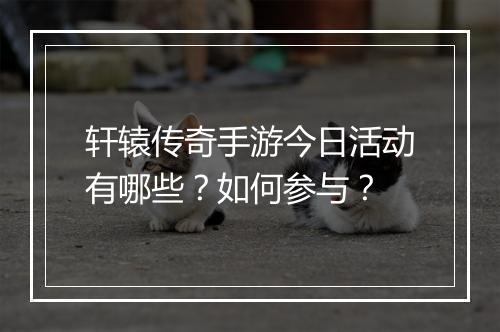 轩辕传奇手游今日活动有哪些？如何参与？