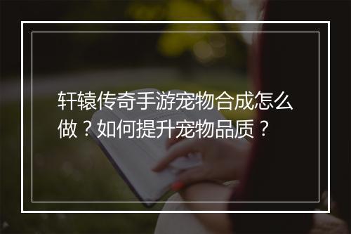 轩辕传奇手游宠物合成怎么做？如何提升宠物品质？