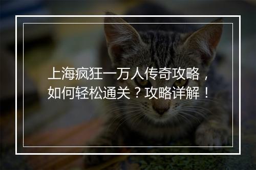 上海疯狂一万人传奇攻略，如何轻松通关？攻略详解！