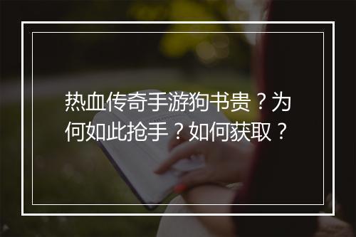 热血传奇手游狗书贵？为何如此抢手？如何获取？