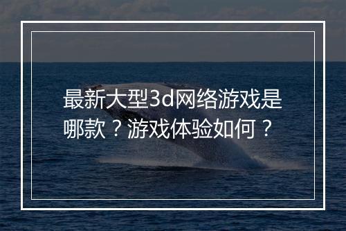 最新大型3d网络游戏是哪款？游戏体验如何？