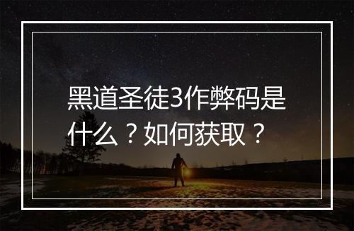 黑道圣徒3作弊码是什么？如何获取？