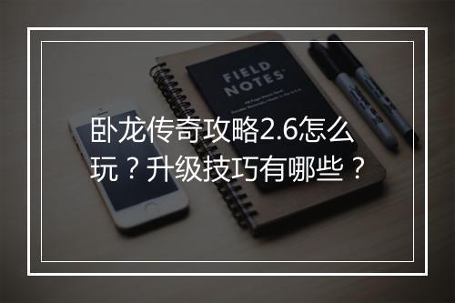 卧龙传奇攻略2.6怎么玩？升级技巧有哪些？