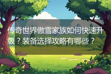 传奇世界傲雪家族如何快速升级？装备选择攻略有哪些？