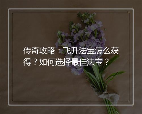 传奇攻略：飞升法宝怎么获得？如何选择最佳法宝？