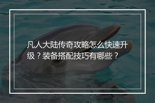 凡人大陆传奇攻略怎么快速升级？装备搭配技巧有哪些？