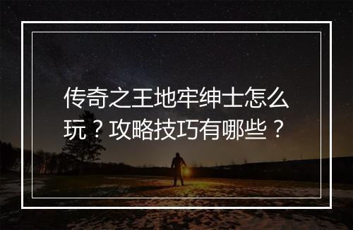 传奇之王地牢绅士怎么玩？攻略技巧有哪些？