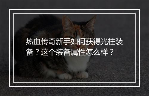 热血传奇新手如何获得光柱装备？这个装备属性怎么样？