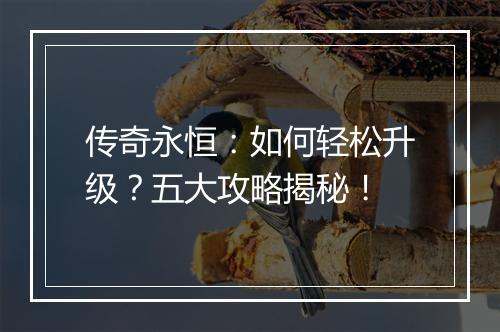 传奇永恒：如何轻松升级？五大攻略揭秘！