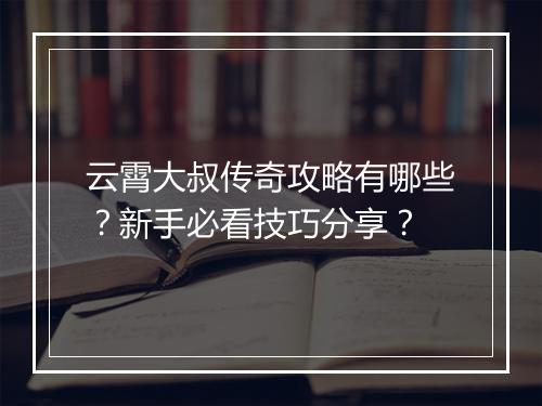 云霄大叔传奇攻略有哪些？新手必看技巧分享？