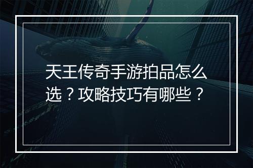 天王传奇手游拍品怎么选？攻略技巧有哪些？
