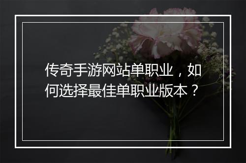 传奇手游网站单职业，如何选择最佳单职业版本？