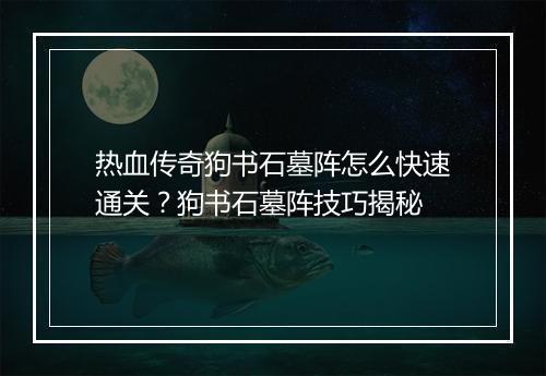 热血传奇狗书石墓阵怎么快速通关？狗书石墓阵技巧揭秘
