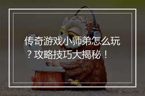 传奇游戏小师弟怎么玩？攻略技巧大揭秘！