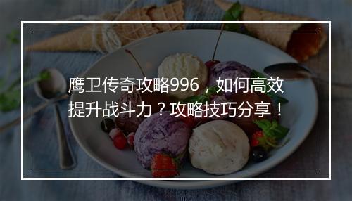 鹰卫传奇攻略996，如何高效提升战斗力？攻略技巧分享！